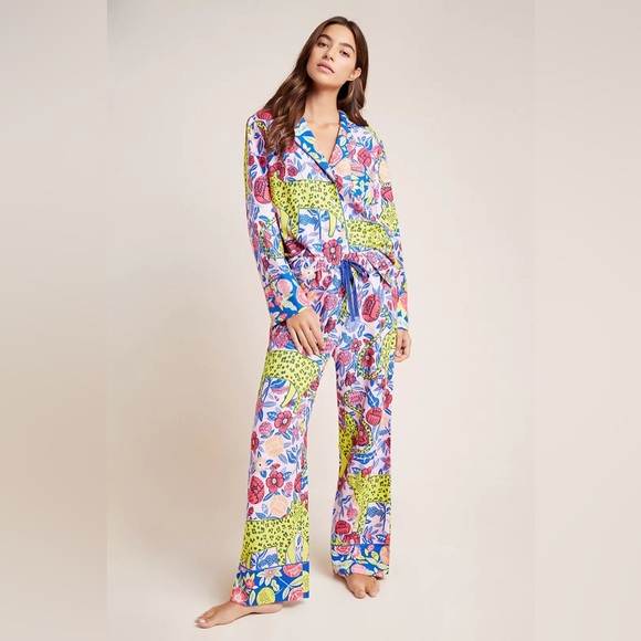Anthropologie x Agathe Singer Cheetah Pink Printed Flannel Pajamas sz S
